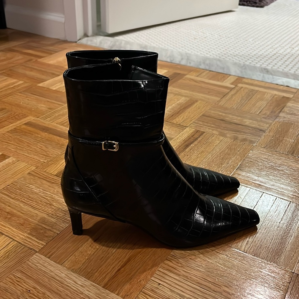Zara black faux croc kitten-Heel bootie
